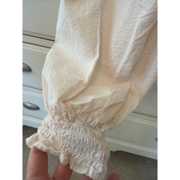 Anthropologie Ruffled V-Neck Blouse Womens Small Pale Pink White Prairie Cottage - Picture 4 of 10